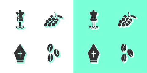 Poster - Set Coffee beans, Mannequin, Pope hat and Grape fruit icon. Vector