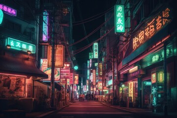 Wall Mural - Cyberpunk Tokyo Neon Japanese Cityscape Vintage City Illustration