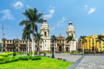 Canvas Print - Basilica metropolitan cathedral of lima, plaza de armas, lima, peru, south america