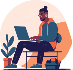 Working with Laptops: Illustrating Men and Women Engaged in Freelancing, Online Training, Email Checking, and Webinars