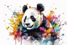 Watercolor Painting Of A Panda On A White Background. Wildlife Animals. Illustration, Generative AI.