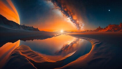 Wall Mural - amazing landscape as background design. incredible evening scene of beautiful nature. night sky is r