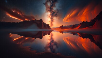 Wall Mural - amazing landscape as background design. incredible evening scene of beautiful nature. night sky is r