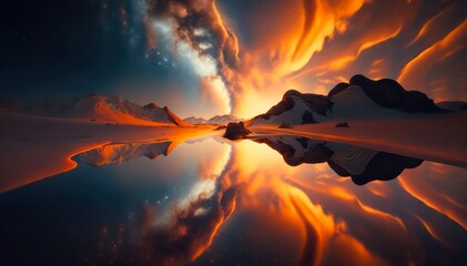 Wall Mural - amazing landscape as background design. incredible evening scene of beautiful nature. night sky is r