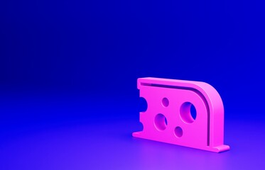 Sticker - Pink Cheese icon isolated on blue background. Minimalism concept. 3D render illustration