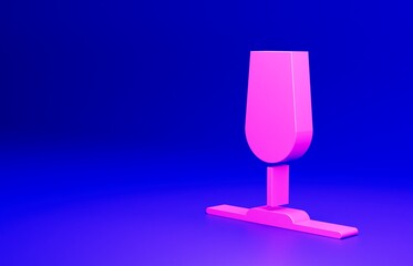 Sticker - Pink Wine glass icon isolated on blue background. Wineglass sign. Minimalism concept. 3D render illustration