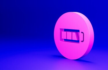 Canvas Print - Pink Battery charge level indicator icon isolated on blue background. Minimalism concept. 3D render illustration