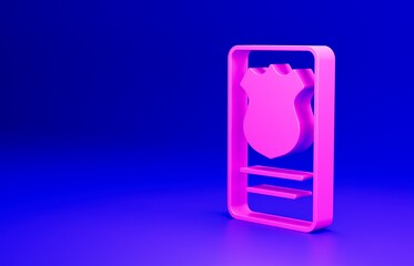 Poster - Pink Police badge with id case icon isolated on blue background. Minimalism concept. 3D render illustration