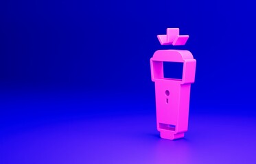 Wall Mural - Pink Flashlight icon isolated on blue background. Minimalism concept. 3D render illustration