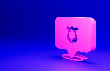 Poster - Pink Police badge icon isolated on blue background. Sheriff badge sign. Minimalism concept. 3D render illustration