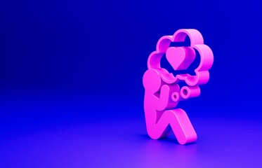 Sticker - Pink Human head with heart icon isolated on blue background. Love concept with human head. Minimalism concept. 3D render illustration