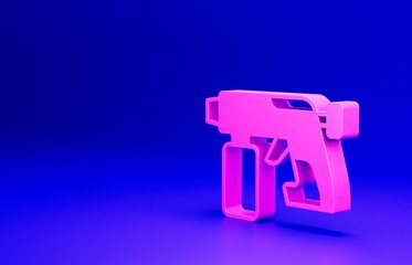 Poster - Pink Paint spray gun icon isolated on blue background. Minimalism concept. 3D render illustration