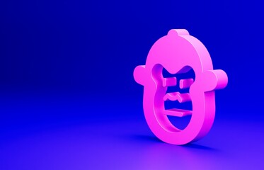 Canvas Print - Pink Monkey icon isolated on blue background. Animal symbol. Minimalism concept. 3D render illustration