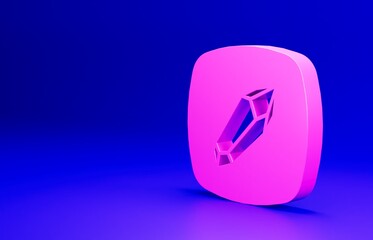 Poster - Pink Magic stone icon isolated on blue background. Fantasy crystal. Jewelry gem for game. Minimalism concept. 3D render illustration