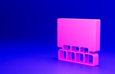 Sticker - Pink Cinema auditorium with screen icon isolated on blue background. Minimalism concept. 3D render illustration