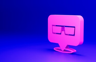 Sticker - Pink 3D cinema glasses icon isolated on blue background. Minimalism concept. 3D render illustration