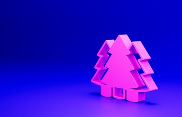 Poster - Pink Christmas tree icon isolated on blue background. Merry Christmas and Happy New Year. Minimalism concept. 3D render illustration