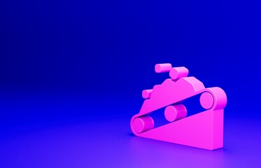 Sticker - Pink Conveyor belt carrying coal icon isolated on blue background. Minimalism concept. 3D render illustration