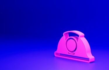 Sticker - Pink Miner helmet icon isolated on blue background. Minimalism concept. 3D render illustration