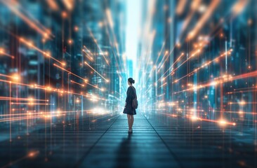 Walking in a futuristic city. Generative AI. Future concept. Hi-tech cities. 