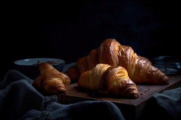 Wall Mural - Fresh delicious croissants on a dark background