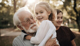 Fototapeta Miasto - Grandpa spending time with his granddaughter. Family concept. Generative AI illustrations
