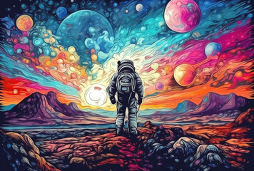 Wall Mural - Astronaut on the space galaxy background, other worlds. Generative AI	