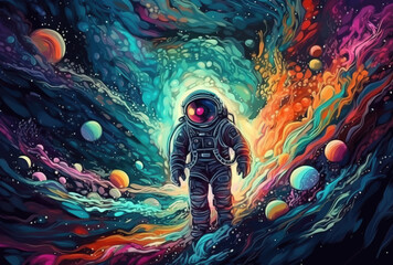 Wall Mural - Astronaut on the space galaxy background, other worlds. Generative AI	