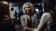 Businesswoman at a networking event conference. Smiling and shaking hands. Generative AI image
