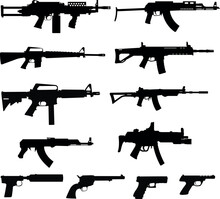 Set Of Differents Weapons Silhouette Vector Illustration