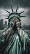 The Tearful Statue of Liberty cry in sadness, generative ai