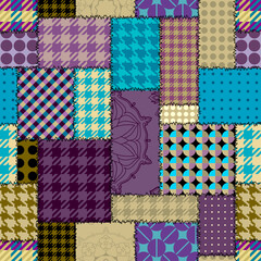 Fototapete - Textille patchwork pattern. Seamless Vector image. Squares patchwork