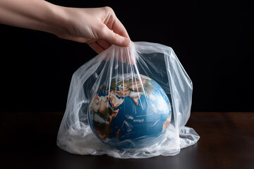 Wall Mural - A person putting earth in a plastic bag. global environment concept. Generative ai Generative AI
