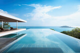 Fototapeta  - Tropical Home Island Villa House With Modern Infinity Swimming Pool And Blue Sky - Generative AI Image
