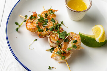 delicious seafood dishes on a plate. close-up
