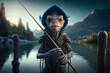 © Anna - Alien with a fishing rod on a fishing trip. Generative AI.