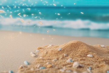 Sticker - sand dune on a beach with blue sky in the background. Generative AI Generative AI