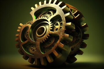 Wall Mural - Gears and cogs over green background with copy space