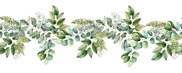 Wall Mural - seamless watercolor greenery border