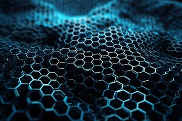 Network connection concept blue honeycomb shiny background. Futuristic Abstract 3D Geometric Background Design Made with Generative Space Illustration AI Scy fi