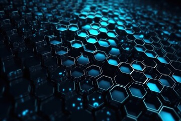 Network connection concept blue honeycomb shiny background. Futuristic Abstract 3D Geometric Background Design Made with Generative Space Illustration AI Scy fi