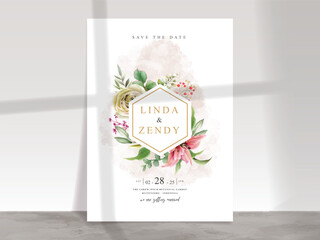 Wall Mural - Beautiful wedding invitation card template with floral hand drawn