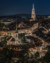 Wall Mural - Scenic night panorama of Bern Old Town seen from Rose Garden viewpoint, Switzerland