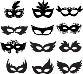 set of differents masquarade mask silhouette vector illustration