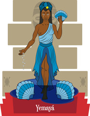 Illustration vector isolated of African Yoruba mythical goddess, Yemaya, water and fertility goddess.