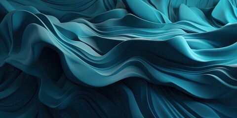 Rippling Elegance  Blue Abstract Wallpaper with Ruffle and Curvy Ribbons, Generative AI