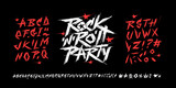 Fototapeta Młodzieżowe - Rock'n'roll Party vintage style grunge type font alphabet with signs and symbols vector template. Street Art grunge type font. Punk Rock style elements collection for tee print and textile design
