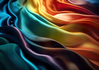 Modern wavy multicolored silk abstract background. Wavy silk material wallpaper. Additional wallpaper, background or web in 3D design. Illustration generated by AI