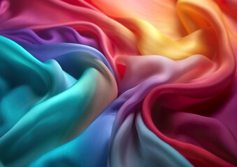 Modern wavy multicolored silk abstract background. Wavy silk material wallpaper. Additional wallpaper, background or web in 3D design. Illustration generated by AI