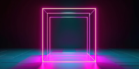 Wall Mural - Radiant Square  A Colorful Neon Geometric Banner, Generative AI